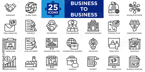 business to business, teamwork, meeting, corporate, team, business icon set. Outline icons collection. Simple vector illustration