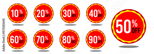 10% off 20% off 30% off 40% off 50% off 60% off 70% off 80% off 90% off ten twenty thirty forty fifty sixty seventy eighty ninety percent off, retail discount, promotion, sale, percentage, set.