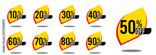10% off 20% off 30% off 40% off 50% off 60% off 70% off 80% off 90% off ten twenty thirty forty fifty sixty seventy eighty ninety percent off, retail discount, promotion, sale, percentage, set.	
