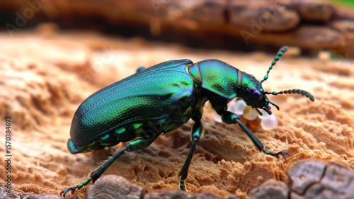 Wallpaper Mural Emerald Green Beetle on Tree Bark Macro Close-Up Torontodigital.ca