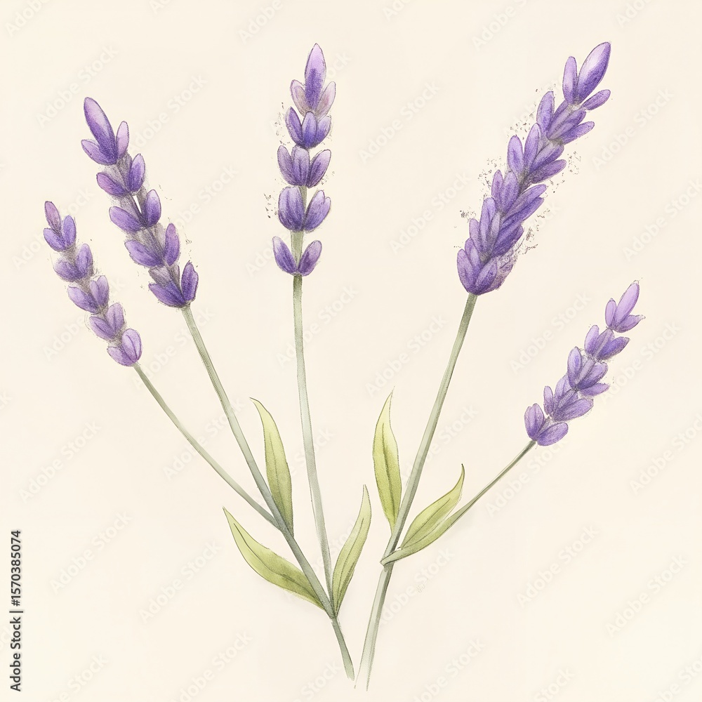 Naklejka premium Delicate lavender sprigs isolated on a soft cream background