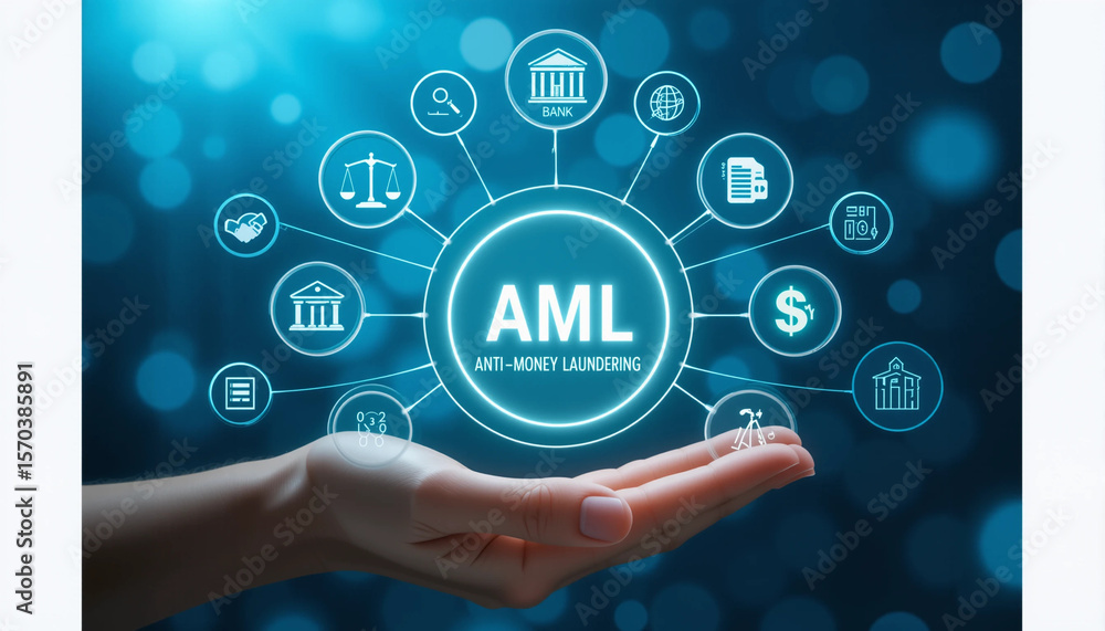 Fototapeta premium Hand Interacting with AML Compliance System Interface