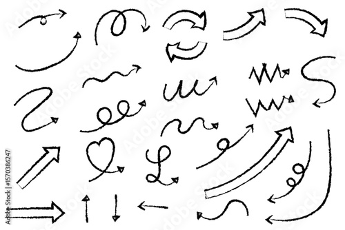 シンプルな手書きの矢印のバリエーションセット