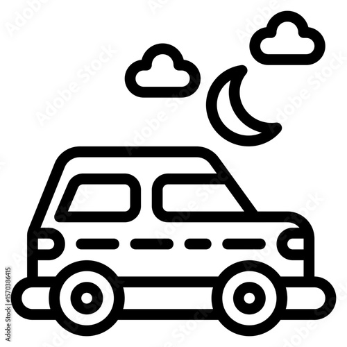 campervan car night outline icon and illustration