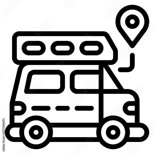 campervan place outline icon and illustration
