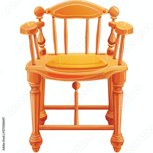 Warmtoned Wooden Armchair with Turned Legs and Ball Finials