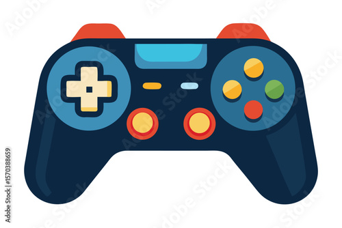 Modern video game controller with colorful buttons and d pad