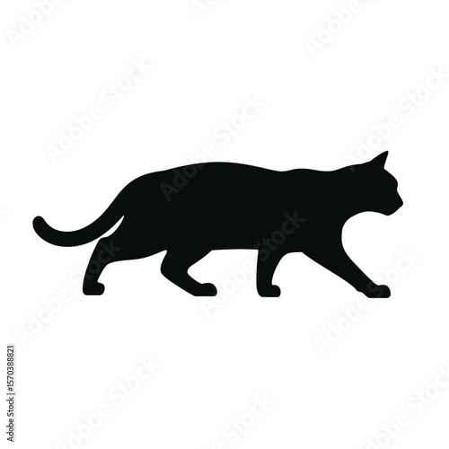 Black feline walking silhouette vector