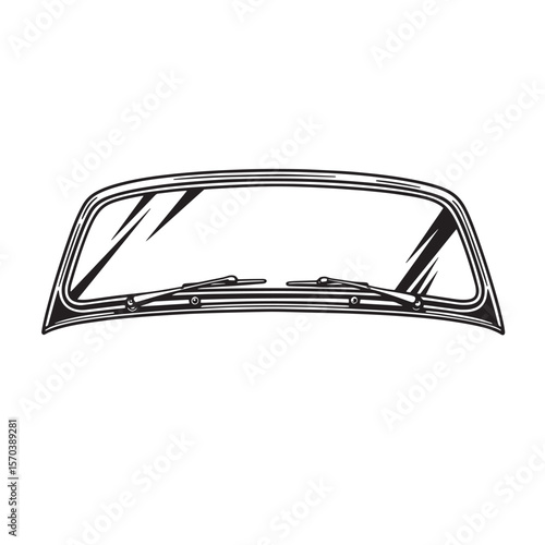 Vector illustration of a classic car windshield with wipers in a clean monochrome style