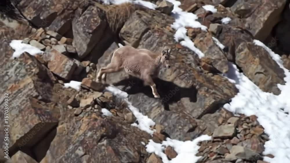 Mountain Goat Climbing Rocky Snowy Terrain Mountain Goat Climbing Rocky Snowy Terrain