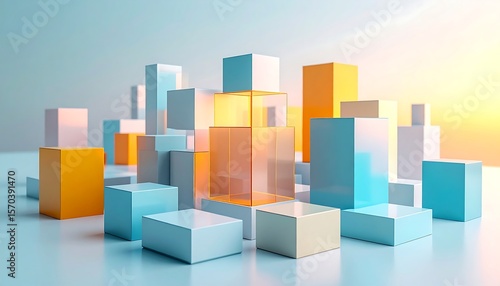 Arrangement of Geometric Cubes with Light and Shadow