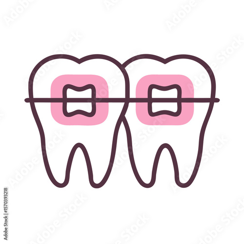 Dental braces on teeth illustration, orthodontic treatment vector icon