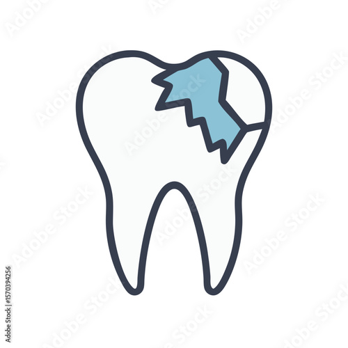 Cracked tooth with filling against White Background illustration