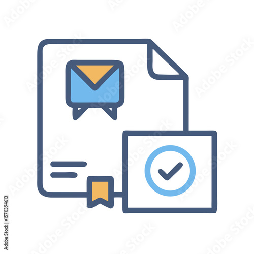 Document confirmation vector icon illustration with check mark element