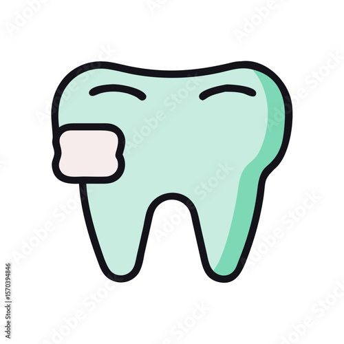 Tooth cartoon with filling on a White Background