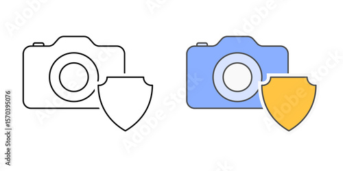 Camera privacy icon with camera and shield symbol, ideal for webcam protection, device security, and digital privacy illustrations.
