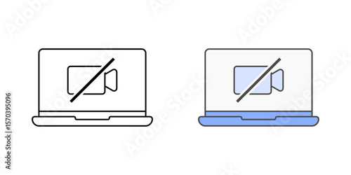 Hidden camera laptop icon with laptop and small crossed out camera symbol, ideal for webcam privacy, device security, and digital protection illustrations.