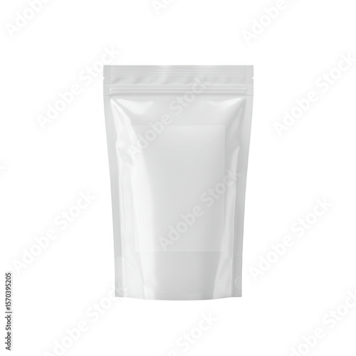 Blank white resealable stand up pouch with zipper closure isolated on transparent background