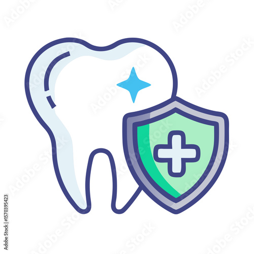 Dental health protection with shield and bright tooth illustration