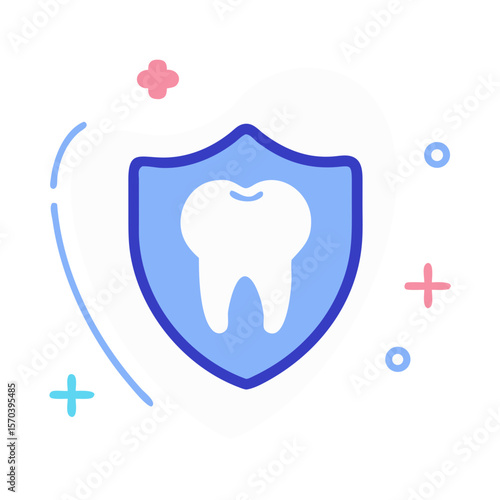 Protected tooth icon with shield, dental care and protection
