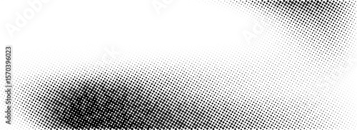 Grunge halftone gradient texture. Black pixelated grange backdrop. Damaged glitched print overlay. Weathered grit noise background. Fade gritty sand wallpaper. Vector halfton smudged texture surface 
