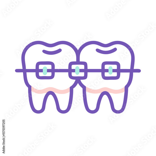 Cartoon teeth with braces in colorful flat design style