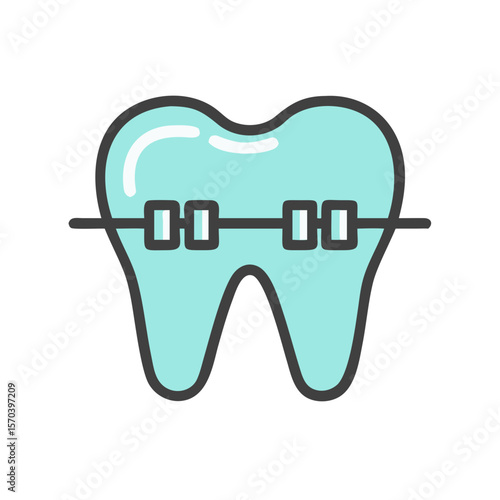 Tooth with braces illustration on White Background dental care