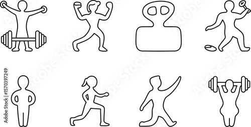A collection of eight outline drawings of people engaged in various activities