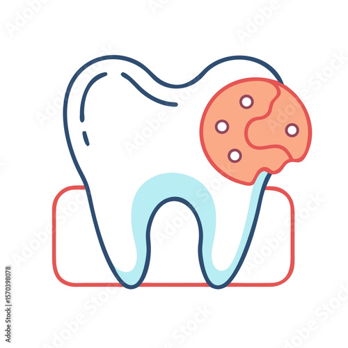 Tooth with cavity illustrated in cartoon style over black