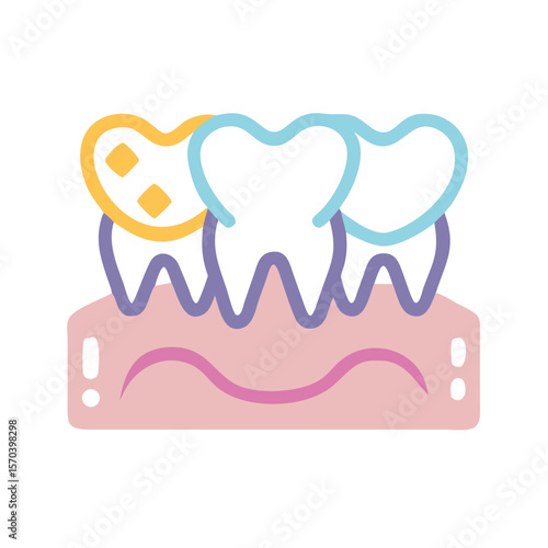 Dental health graphic with tooth filling, and healthy gum