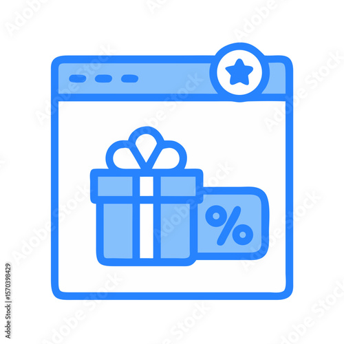 Online reward program icon with gift box and discount