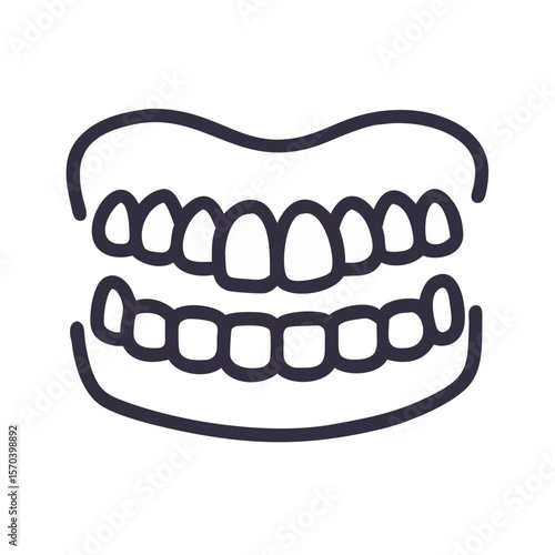 Illustration of dentures, dental health and care on White
