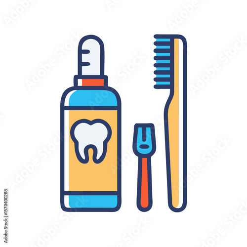 Toothbrush toothpaste and interdental brush on a White Background