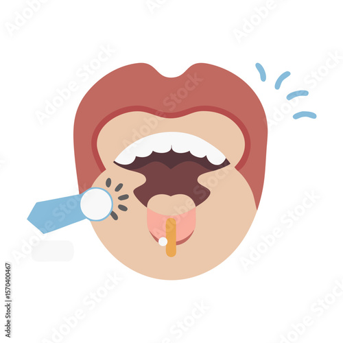 Dental examination with light and tongue depressor illustration