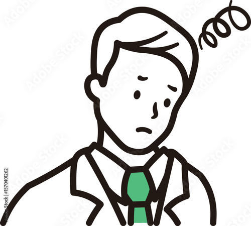 ビジネスマンが悩んでいる上半身のシンプルなイラスト素材