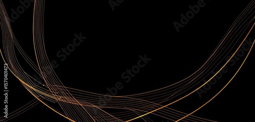 Elegant black and gold abstract lines forming geometric patterns on a dark background, illustration, geometric