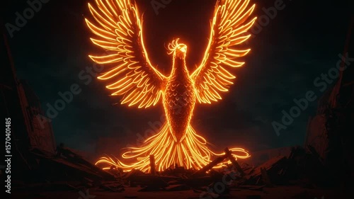 Wallpaper Mural Fiery Phoenix Rising from Ashes in Dark Environment Torontodigital.ca