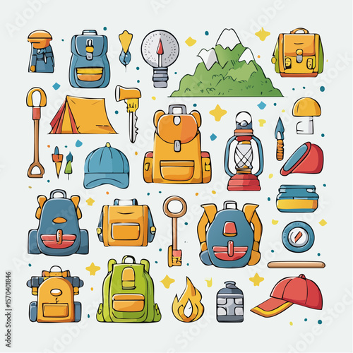 minimal camping gear icons with rounded 2pt strokes and svg optimized graphic precision