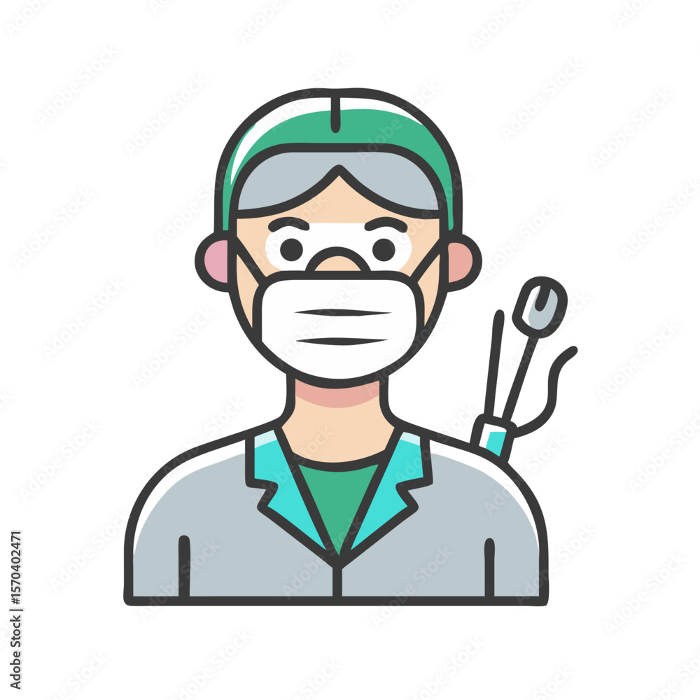 Illustration of dentist with mask and tools on White Illustration of dentist with mask and tools on White