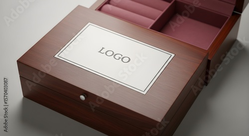 Elegant Wooden Box with Silver Logo Plate for Branding Mockup