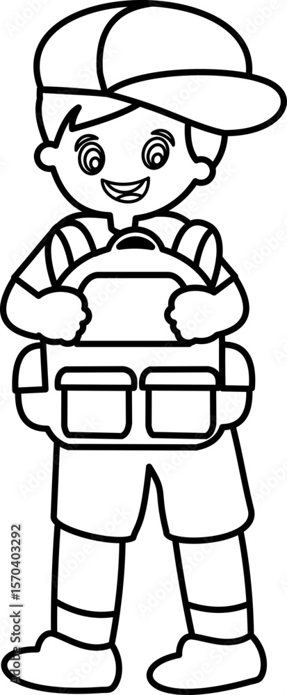 Fototapeta premium Children With Backpack Outline