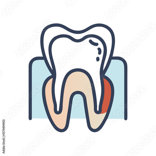 Tooth with receding gums flat design for dental care