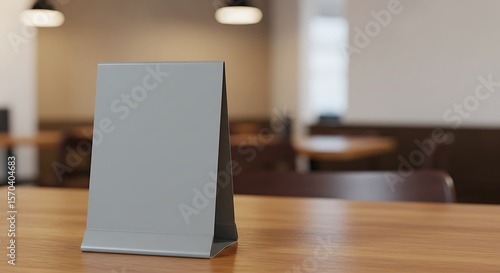 Wallpaper Mural Blank Gray Table Tent on Wooden Table in Restaurant Setting Torontodigital.ca