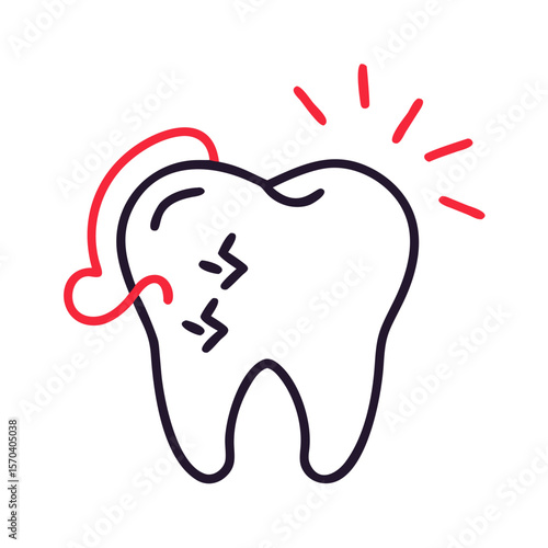 Stylized tooth with decay and pain on White Background