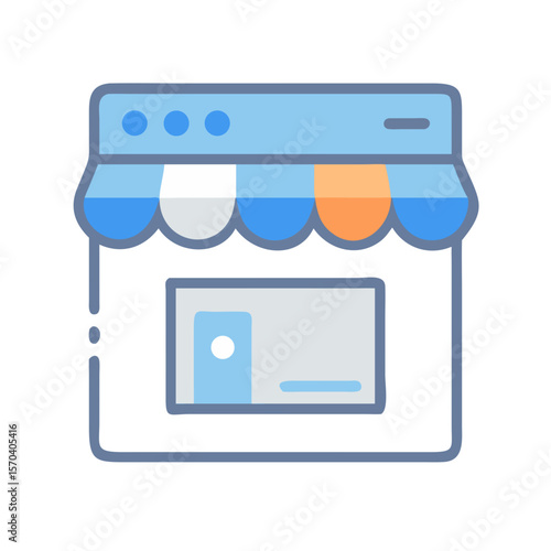 Illustration of a blue webshop browser window with awning
