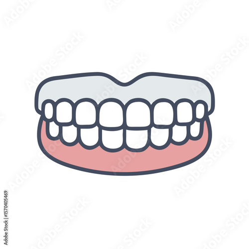 Full set of cartoon dentures on a White Background