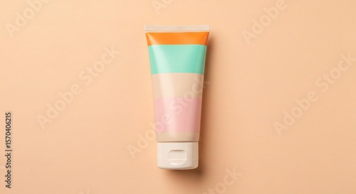 Wallpaper Mural Colorful cosmetic tube with stripes on pastel background offering skincare solutions Torontodigital.ca