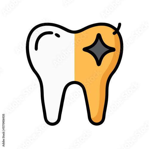 Icon of tooth half decayed on a White Background