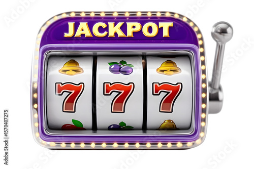 Colorful slot machine with jackpot display and fruit symbols, isolated on a white background. AI Generated Images