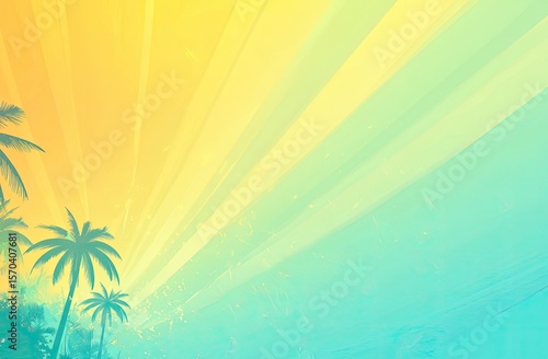 Tropical Palm Trees with Colorful Sunset Rays Background
